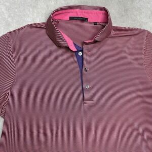 Greyson Mens Polo Shirt Size Large Pink Striped Wolf Logo